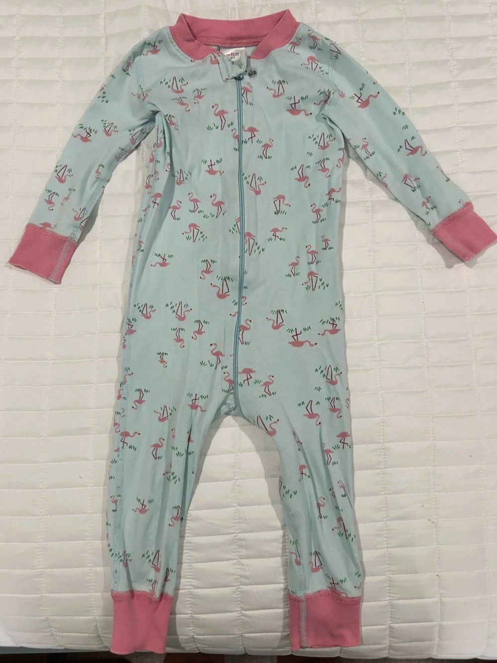 Hanna Andersson Light Blue Pajama Sleeper with Pink Flamingo Print